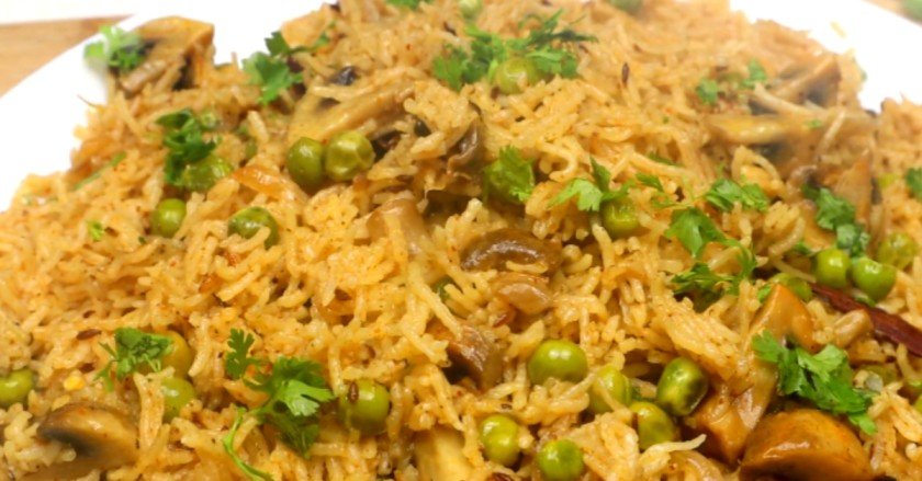 mushroom matar pulao recipe